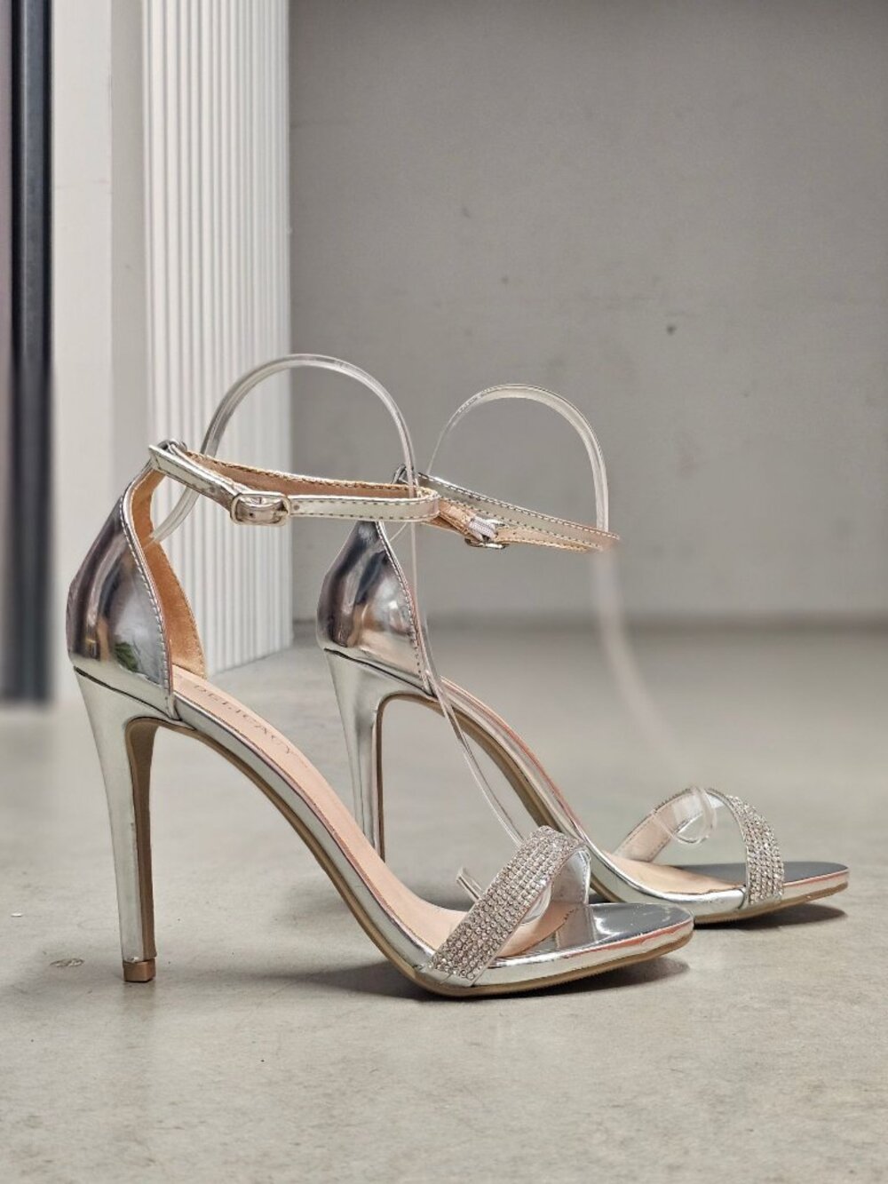 Womens Rhinestone Ankle Strap High Heel Sandals Silver Elegant Formal Party Shoe